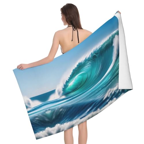 Clear Sky Wave Ultraweiches und saugfähiges Badetuch – einseitig bedrucktes Handtuch aus 100% Polyester-Mikrofasermaterial für Badezimmer, Strand, Reisen und den Außenbereich von Peiyeety