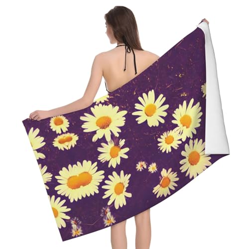 Daisy Purple Flowers Ultraweiches und saugfähiges Badetuch – einseitig bedrucktes Handtuch aus 100% Polyester-Mikrofasermaterial für Badezimmer, Strand, Reisen und den Außenbereich von Peiyeety
