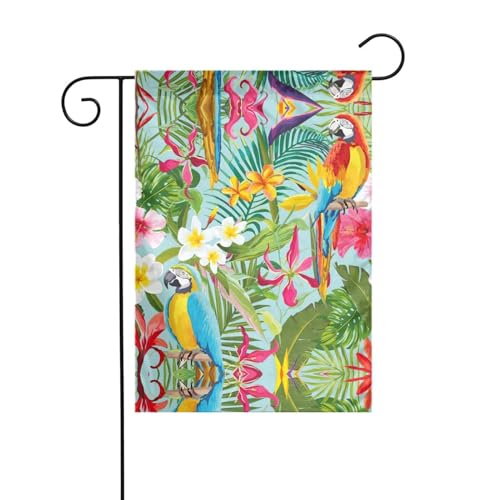 Gartenflaggen mit tropischen Pflanzen und Papageien für draußen – kleine Rasenflagge, eine unverzichtbare Frühlingsgartenflagge für jeden Rasen oder Hinterhof von Peiyeety