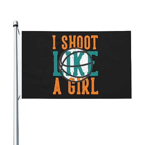 „I Shoot Like A Girl“-Flaggen, 3 x 5 Fuß, doppelseitig, langlebiges Dekorationsbanner für den Außenbereich, Innenhöfe, Polyester-Flaggen von Peiyeety