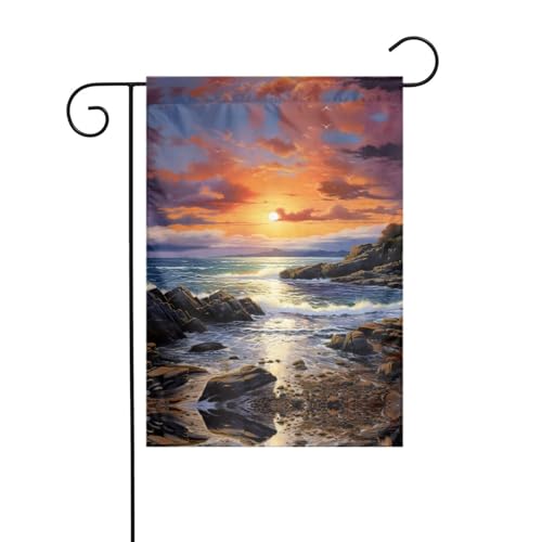 Irland-Sonnenuntergang-Meereslandschaft-Außengartenflaggen für draußen – kleine Rasenflagge, eine unverzichtbare Frühlingsgartenflagge für jeden Rasen oder Hinterhof von Peiyeety