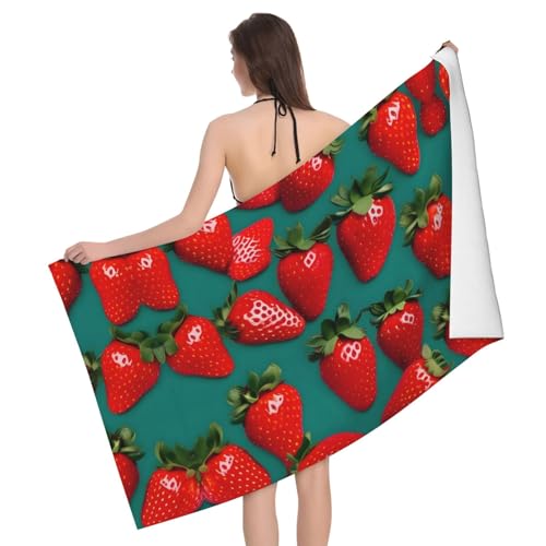 Many Strawberry Ultraweiches und saugfähiges Badetuch – einseitig bedrucktes Handtuch aus 100% Polyester-Mikrofasermaterial für Badezimmer, Strand, Reisen und den Außenbereich von Peiyeety