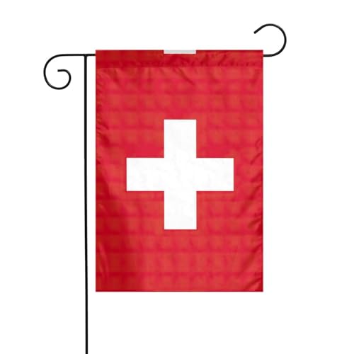 Outdoor-Gartenflaggen mit Schweizer Flagge für den Außenbereich – kleine Rasenflagge, eine unverzichtbare Frühlingsgartenflagge für jeden Rasen oder Hinterhof von Peiyeety