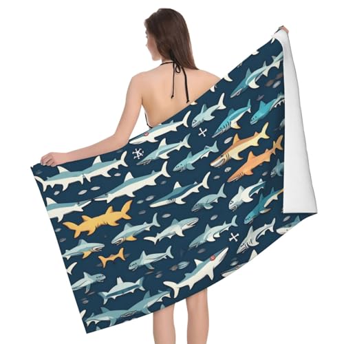 Peiyeety Badetuch mit Hai-Motiv, nautisches Muster, Geschenke für Frauen und Kinder, superweiche Mikrofaser-Strandtücher für Schwimmbad, 81,3 x 132,1 cm von Peiyeety