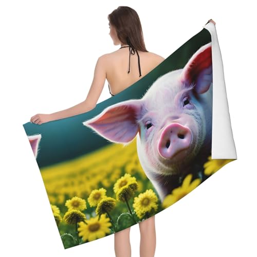 Rape Flower Pig Ultraweiches und saugfähiges Badetuch – einseitig bedrucktes Handtuch aus 100% Polyester-Mikrofasermaterial für Badezimmer, Strand, Reisen und Outdoor von Peiyeety