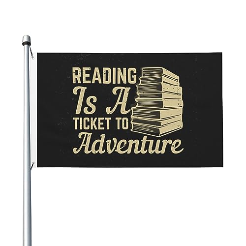 Reading Is A Ticket To Adventure-Flaggen, 90 x 150 cm, doppelseitig, langlebig, für den Außenbereich, Dekoration, Banner, Innenhöfe, Polyester-Flaggen von Peiyeety
