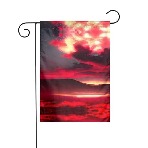 Roter Himmel bei Nacht, Sternenhimmel, Outdoor-Gartenflaggen für draußen – kleine Rasenflagge, eine unverzichtbare Frühlingsgartenflagge für jeden Rasen oder Hinterhof von Peiyeety