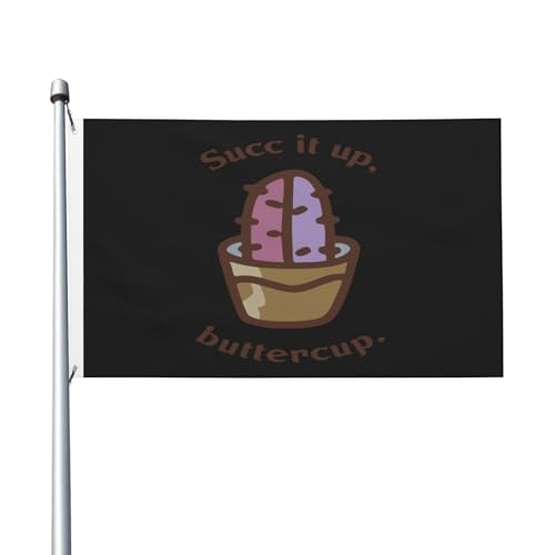 Succ It Up Buttercup-Kaktus-Flaggen, 90 x 150 cm, doppelseitig, langlebig, für den Außenbereich, Dekoration, Banner, Innenhöfe, Polyester-Flaggen von Peiyeety