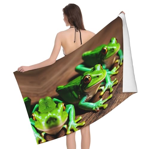 Ultraweiches und saugfähiges Badetuch „Funny Frogs – einseitig bedrucktes Handtuch aus 100% Polyester-Mikrofasermaterial für Badezimmer, Strand, Reisen und den Außenbereich von Peiyeety