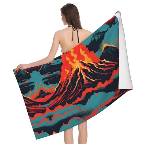 Ultraweiches und saugfähiges Badetuch „Vulcano – einseitig bedrucktes Handtuch aus 100% Polyester-Mikrofasermaterial für Badezimmer, Strand, Reisen und den Außenbereich von Peiyeety