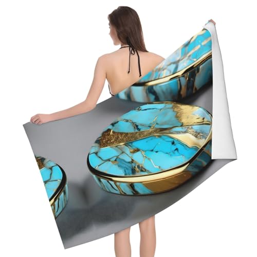 Ultraweiches und saugfähiges Badetuch aus türkisfarbenem Marmor – einseitig bedrucktes Handtuch aus 100% Polyester-Mikrofasermaterial für Badezimmer, Strand, Reisen und den Außenbereich von Peiyeety