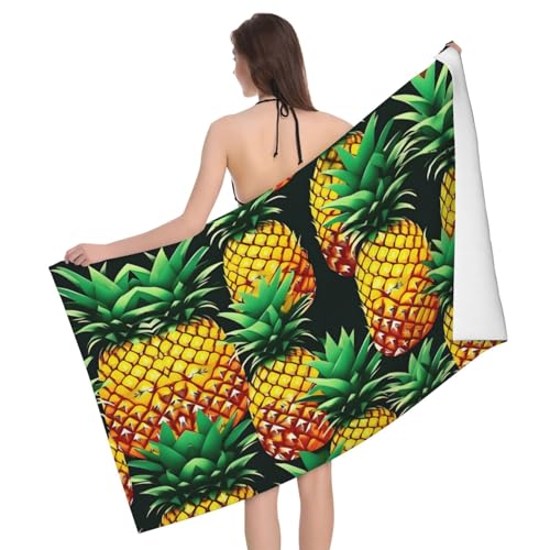 Ultraweiches und saugfähiges Badetuch mit tropischen Fruchtkiefern – einseitig bedrucktes Handtuch aus 100% Polyester-Mikrofasermaterial für Badezimmer, Strand, Reisen und den Außenbereich von Peiyeety