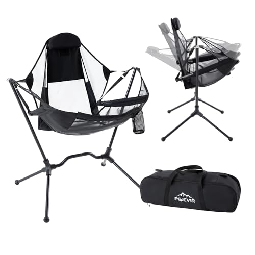 Campingstuhl faltbar bis 150 kg Angelstuhl Faltstuhl Klappstuhl Gepolstert mit Armlehnen, Verstellbarer Rückenlehnenwinkel Campingstuhl Hängesessel Schaukelstuhl mit Rückenstütze für Camping, Garten von Pejevir