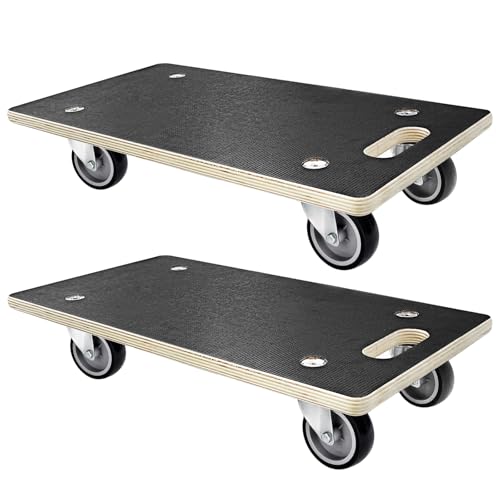 Pejevir Rollbrett Transportroller, 2 Stück Plattformwagen Möbelroller 250 KG Tragfähigkeit-Holzmöbelwagen Kistenroller aus Holz, 58 x 29 cm Rollwagen für Möbel-Transport Transportwagen von Pejevir