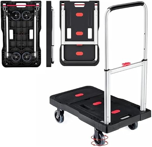 Plattformwagen Klappbar 150 kg Tragkraft, Pejevir Transportwagen mit Teleskop Handgriffen, Ladefläche 68x40 cm Transport Rollwagen mit Anti-Rutsch Beschichtung, Transportkarre Klappwagen von Pejevir