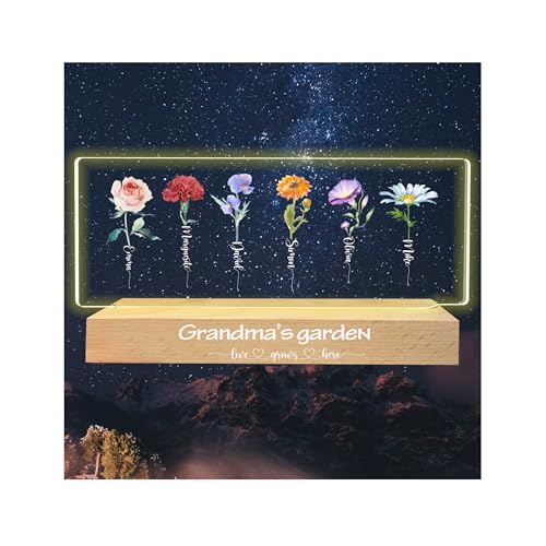 Pekdi Custom Omas Garten Lampe, personalisierte Geburt Monat Blume Mom Acryl Nachtlicht, Muttertag Mom Blume Lampe Geburtstagsgeschenke für Mama Oma Nana von Pekdi