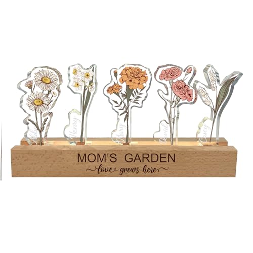 Pekdi Personalisierte Omas Garten Lampe, benutzerdefinierte Geburt Blume Nachtlicht, Muttertag Mama Blume Lampe 3D-Kristall-Acryl-LED-Licht Geburtstagsgeschenke für Oma Nana von Pekdi