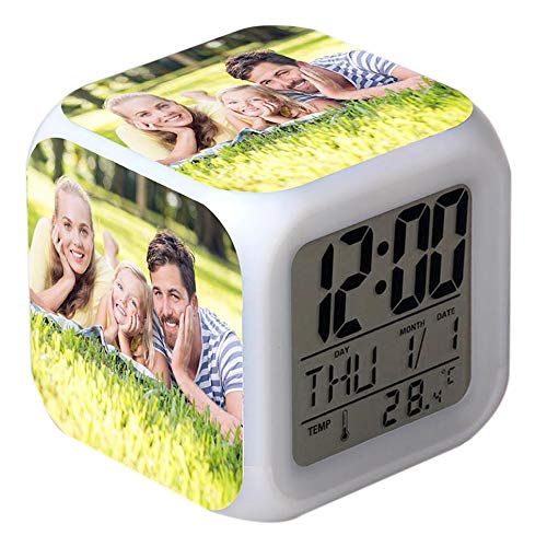 Personalisierte Foto Wecker, benutzerdefinierte Wecker mit Bildern, 7 Farbe Nachtlicht Wecker LED Licht Uhr Digital Wake Up Würfel Uhr Nachttisch Schreibtisch Dekor Geburtstagsgeschenke von Pekdi