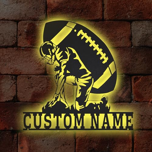 Personalisierte Fußball Metallschild mit Led Licht, Name Rugby Neon Schild Fußball Wall Art Decor, Personalisierte Name Fußball Lampe 16 Farben Light Up Rugby-Spieler Name Zeichen Geschenk von Pekdi