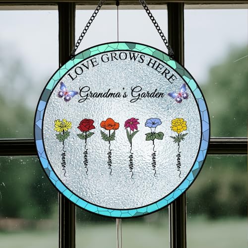 Personalisierte Geburt Blumen Suncatcher Omas Garten Buntglasfenster hängende Ornamente Muttertag personalisiertes Geschenk für Mama, Oma von Pekdi