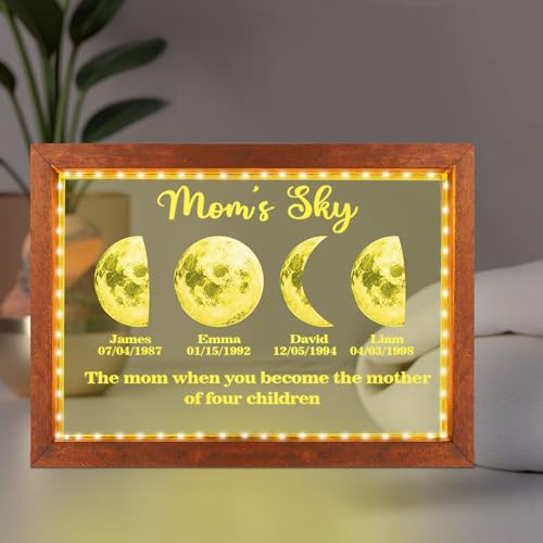 Personalisierte Mondphase Bilderrahmen Led Light Box Personalisierte Mommy's Universe Light Frame mit Name Geburtsdatum Muttertag Mütter Himmel Mondphase Geschenk für Mama Oma Geburtstag Jahrestag von Pekdi