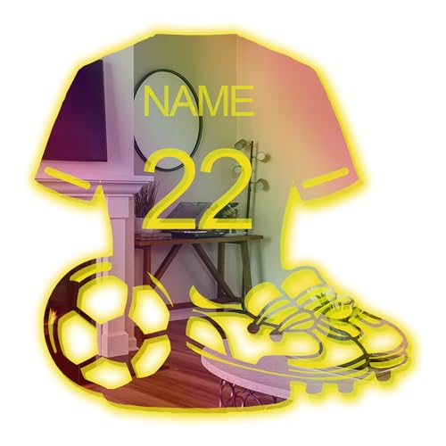 Personalisierte Name Fußball Spiegel Led Licht, Name Fußball Neon Zeichen, Baseball Sport Neon Nachtlicht für Schlafzimmer, Sport Zimmer Wanddekoration Sport Spiegel Geschenke für Männer Geburtstag von Pekdi