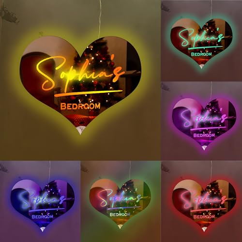 Personalisierte Name Spiegel Led Light Up Spiegel Herz Spiegel Licht Namen Neonschilder für Wanddekoration 12 Farben Beleuchtung Namensschild für Paare Schlafzimmer Weihnachten Valentinstag Hochzeit von Pekdi