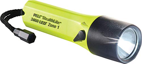 PELI 2460Z1 StealthLite LED Zone 1, Wiederaufladbare Profi/Feuerwehr LED Taschenlampe, ATEX Zone 1 zertifiziert, Ladeschale und Netzteil im Lieferumfang, Farbe: Gelb von PELI