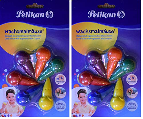 Pelikan 12 Stück Wachsmalmäuse Wachsmalstifte farbig Sortiert gelb blau rot lila orange grün von Pelikan