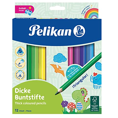 Pelikan 700160 Jumbo-Buntstifte, dreikant, 12 Stück inklusive Anspitzer, FSC von Pelikan