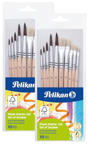Pelikan 700405 Pinsel Starter-Set mit 5 Haar- und 5 Borstenpinseln, Beige,(2er Set) von Pelikan