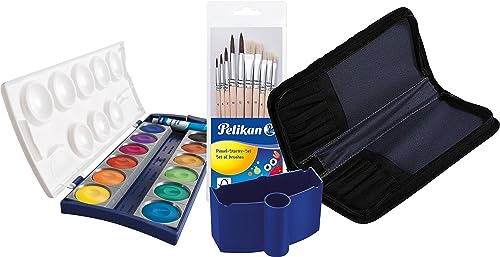 Pelikan 700405 Pinsel Starter-Set mit 5 Haar- und 5 Borstenpinseln (Haar- und Borstenpinsel, Farbkasten + Pinsel + Box + Etui) von Pelikan