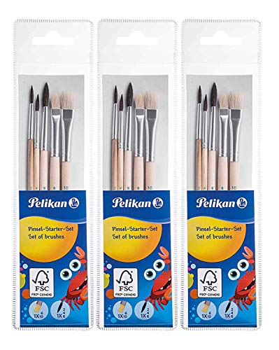 Pelikan 718163 - Pinsel Starterset (3 Haarpinsel, 2 Borstenpinsel) (Pinselset, 3er Pack / 5tlg, 1) von Pelikan