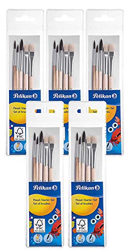 Pelikan 718163 - Pinsel Starterset (3 Haarpinsel, 2 Borstenpinsel) (Pinselset, 5er Pack / 5tlg., 1) von Pelikan