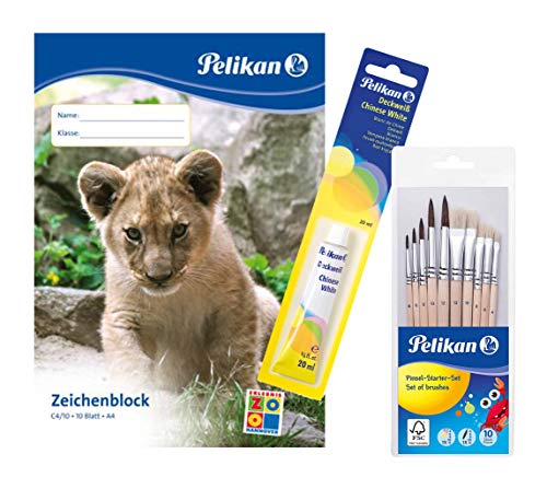 Pelikan 732/7/1/B Deckweiß 1 Tube, 20 ml (3er Set/Deckweiß + Zeichenblock A4 + 10tlg. Pinselset) von Pelikan