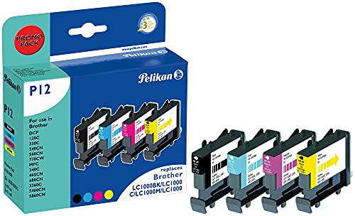 Pelikan P12 Druckerpatronen PromoPack (ersetzen Brother LC1000VAL) schwarz, cyan, magenta, gelb von Pelikan