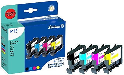Pelikan P15 Druckerpatronen PromoPack (ersetzen Brother LC970VAL) schwarz, cyan, magenta, gelb von Pelikan