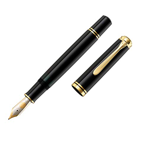 Pelikan Füllhalter Souverän 800, Schwarz, Feder F (fein), hochwertiger Kolbenfüller im Geschenk-Etui, 995563, 1 Stück (1er Pack) von Pelikan