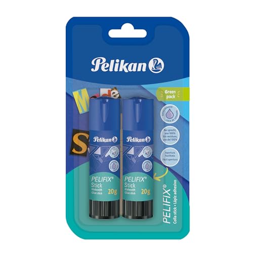 Pelikan Pelifix Kleber Stick 20 g, transparenter Kleber, lösungsmittelfrei, waschbar, sicher für Kinder, Schule, Arbeitspapier, Karton und Fotos, 2 Stück von Pelikan