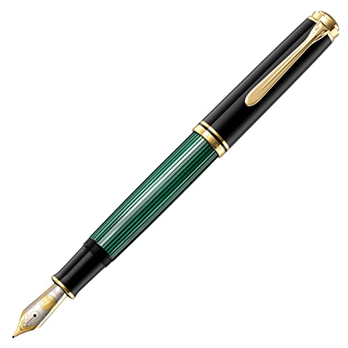 Pelikan Füllhalter Souverän 1000, Schwarz-Grün, Feder EF (extra-fein), hochwertiger Kolbenfüller im Geschenk-Etui, 987578 von Pelikan