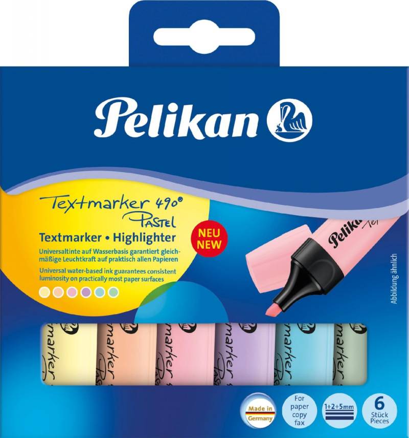 Pelikan Textmarker 490 Pastell farbig sortiert 6 Stück im Etui von Pelikan