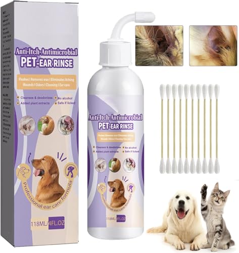 Pet Ear Cleaner- Infection Treatment for Dogs & Cats,Pet Ear Cleaning Solution,Cat Ear Wax Cleaner,Dog Ear Infection Treatment Solution,Gentle Ear Cleaning Solution,Relieve Pet Ear Itching (1 Pcs) von Pelinuar