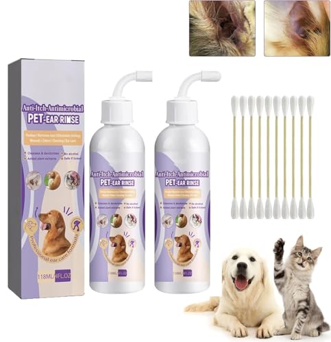 Pet Ear Cleaner- Infection Treatment for Dogs & Cats,Pet Ear Cleaning Solution,Cat Ear Wax Cleaner,Dog Ear Infection Treatment Solution,Gentle Ear Cleaning Solution,Relieve Pet Ear Itching (2 Pcs) von Pelinuar
