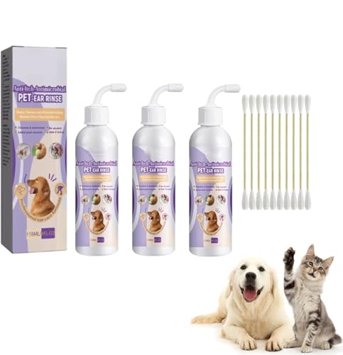 Pet Ear Cleaner- Infection Treatment for Dogs & Cats,Pet Ear Cleaning Solution,Cat Ear Wax Cleaner,Dog Ear Infection Treatment Solution,Gentle Ear Cleaning Solution,Relieve Pet Ear Itching (3 Pcs) von Pelinuar