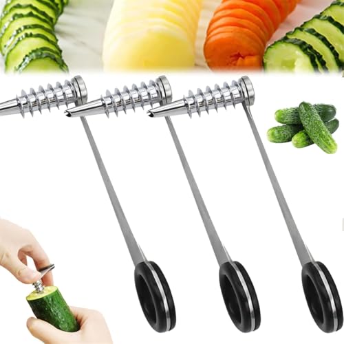 Piranha Spiral Cutting Machine,2025 Upgrade Stainless Steel Spiral Cutter for Veggies,Portable and Creativity Cucumber Potato Carrot Slicer Cutter Manual Kitchen (3 Pcs) von Pelinuar