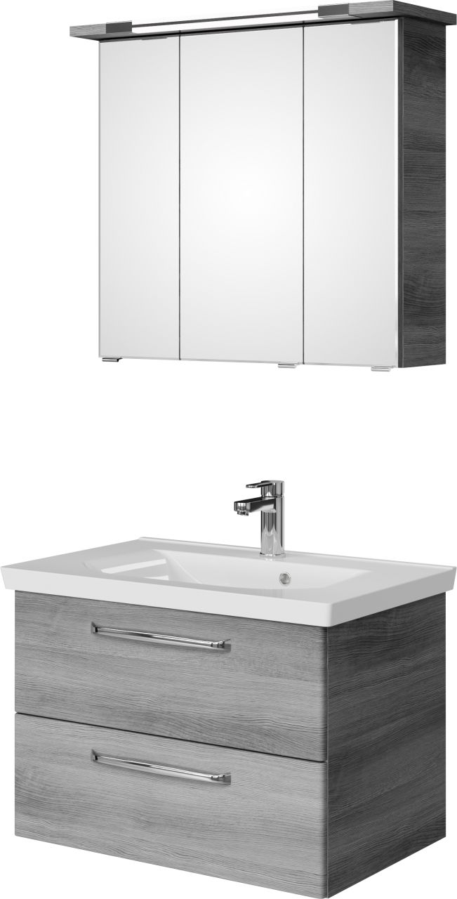 Pelipal Badmöbel-Set Trentino Graphit Struktur quer mit Mineralmarmor-Waschtisch+Kranz-Leuchte 80 cm von Pelipal