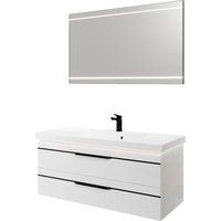 Saphir Badmöbel-Set "Balto 2-teilig Mineralmarmor-Waschtisch mit LED-Spiegel, 123 cm breit", (2 St.), Waschplatz mit 2 Schubladen, Badschrank inkl. Schubladendämpfer von Saphir