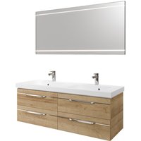 Saphir Badmöbel-Set "Balto 2-teilig Mineralmarmor-Doppelwaschtisch mit LED-Spiegel", (2 St.), Waschplatz 150 cm breit, 4 Schubladen, inkl. Schubladendämpfer von Saphir