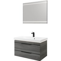 Saphir Badmöbel-Set "Balto 2-teilig Mineralmarmor-Waschtisch mit LED-Spiegel, Waschplatz", (2 St.), 92 cm breit, mit 2 Schubladen, Badschrank inkl. Schubladendämpfer von Saphir