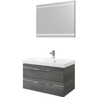 Saphir Badmöbel-Set "Balto 2-teilig Mineralmarmor-Waschtisch mit LED-Spiegel, Waschplatz", (2 St.), 92 cm breit, mit 2 Schubladen, Badschrank inkl. Schubladendämpfer von Saphir